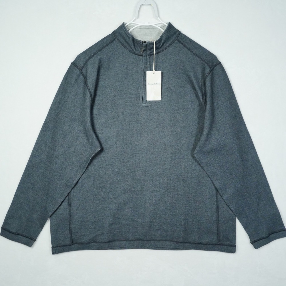 Tommy Bahama Bayview Reversible Half Zip Pullover XXL Obsidian Night Grey